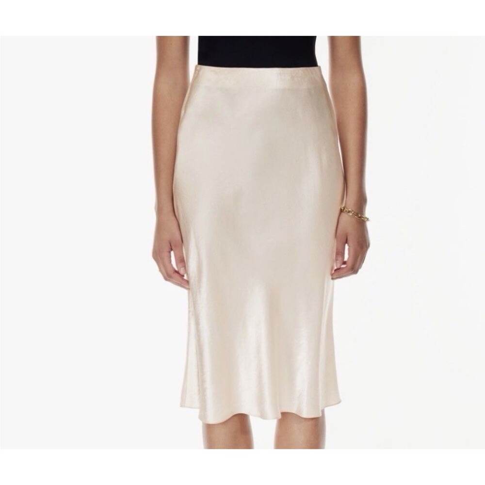 Aritzia Satin Midi Slip Skirt in Champagne